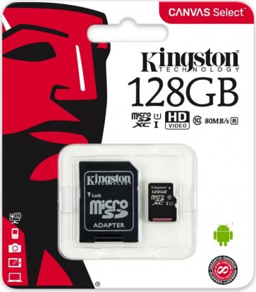128 GB Kit micro SDHC UHS-I, Kingston class10 CANVAS Select